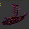 Traditional Wooden Ship Model With Decorative Sails And Hanging Lanterns