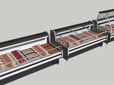Commercial Refrigerated Display Cases with Various Fresh Meat Products in Retail Store 3d model