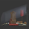 Cartoon Castle Interior Scene With Stone Walls Arched Window Treasure Chest Gold Coins And Carpets