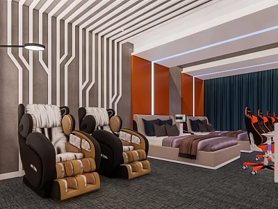 Hotel Room Interior With Modern Design Massage Chairs King Bed And Gaming Chairs 3d model