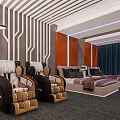 Hotel Room Interior With Modern Design Massage Chairs King Bed And Gaming Chairs