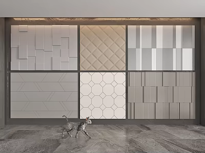 Modern Upholstered Wall Panels Interior Design With Various Geometric Patterns And Neutral Gray Tones 3d model