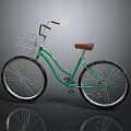Stylish Green Classic Bicycle With Front Basket And Brown Seat