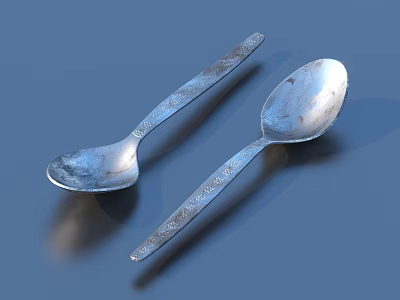Silver Metal Spoon Set with Intricate Engraved Handles Shiny Polished Surface for Dining Table Use 3d model