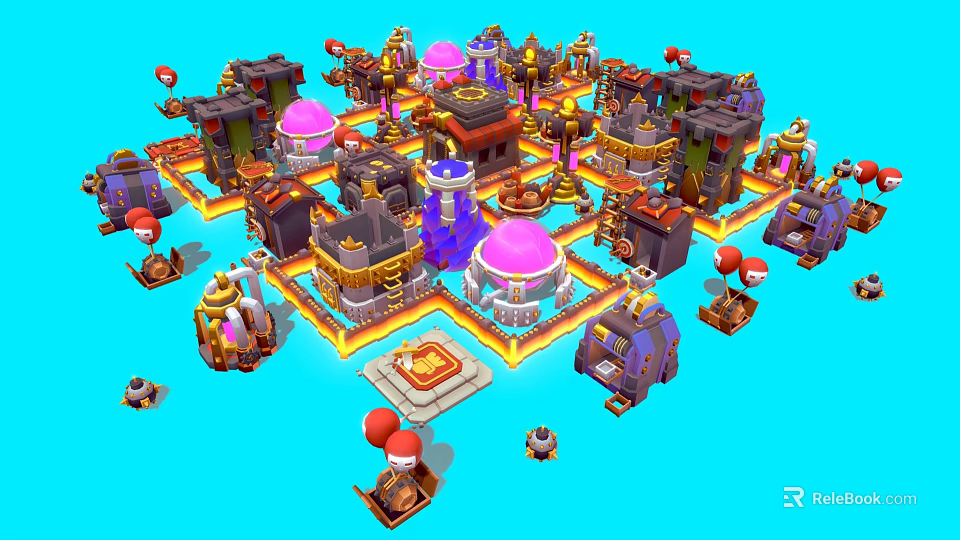 Vibrant Cartoon Village Scene With Colorful Buildings Round Domes And Paths 3d model 