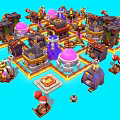 Vibrant Cartoon Village Scene With Colorful Buildings Round Domes And Paths