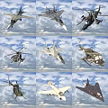 Fighter Jets And Military Helicopters Flying In Blue Sky Formation