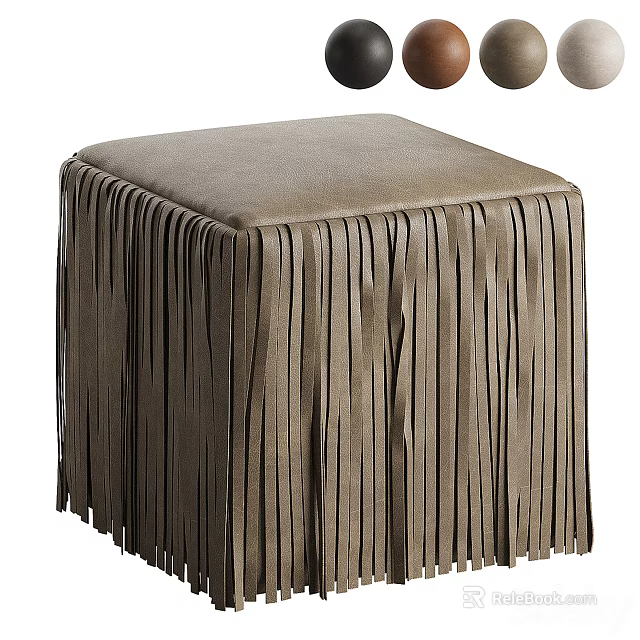 Brown Accent Chair With Fringe Design Upholstered In Soft Fabric And Long Tassels 3d model 