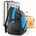 Blue Backpack Silver Wheeled Suitcase And Brown Leather Duffel Travel Bags