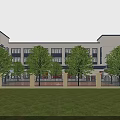Modern Red Fire Station Exterior With Training Tower Fire Trucks And Street Trees