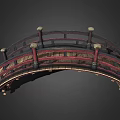 Traditional Arch Bridge Design With Red Railings And Wooden Deck