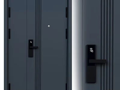 Modern Gray Security Door With Peephole Smart Lock Fingerprint Recognition And Black Handle 3d model