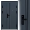 Modern Gray Security Door With Peephole Smart Lock Fingerprint Recognition And Black Handle