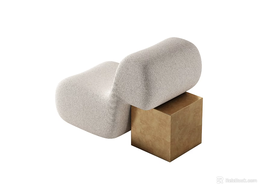 Modern Single Seater Sofa With Soft Fabric Upholstery And Wooden Cube Accent 3d model 