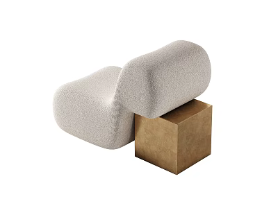 Modern Single Seater Sofa With Soft Fabric Upholstery And Wooden Cube Accent 3d model