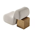 Modern Single Seater Sofa With Soft Fabric Upholstery And Wooden Cube Accent