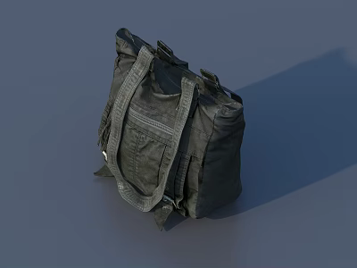 Dark Colored Canvas Bag With Multiple Straps And Pockets On Gray Background 3d model