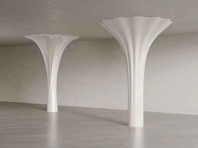 White Columns With Floral Shaped Tops In Spacious Indoor Area With Gray Floor 3d model