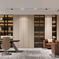 Modern Luxury Sales Office Interior Design With Warm Wood Paneling And Illuminated Display Shelves