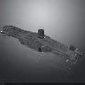Detailed Large Metallic Grey Water Vessel With Tower Structure And Long Hull