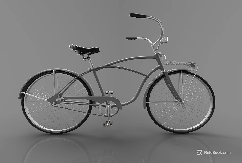 Vintage Classic Bicycle Design With Silver Frame Black Seat And Chrome Wheels 3d model 
