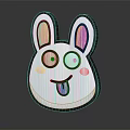 Cartoon Rabbit Head With Big Ears Pink Inner Ears Blushing Cheeks And Sticking Tongue
