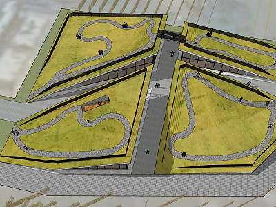 Green Roof Museum Building With Curved Pathways And Landscape Design 3d model