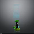 Person Standing Under Green Umbrella With Blue Raindrops On Green Grass