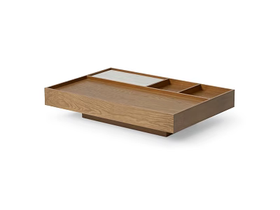 Modern Oak Wood Coffee Table With Tray Design And Storage Compartments Featuring Transparent Panel 3d model
