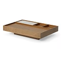 Modern Oak Wood Coffee Table With Tray Design And Storage Compartments Featuring Transparent Panel