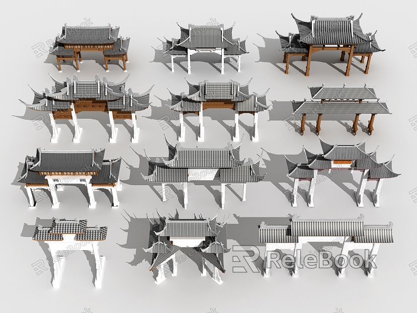 Chinese-style ancient gate archway model