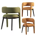 Elegant Modern Leisure Chairs In Green Orange Velvet With Curved Backrest And Metal Legs