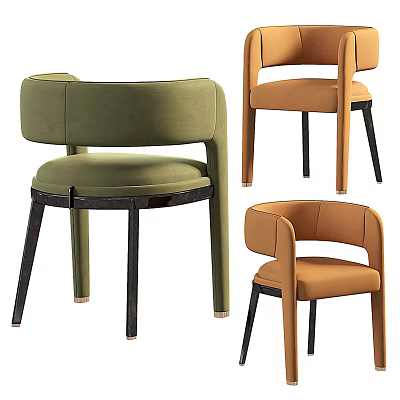 Elegant Modern Leisure Chairs In Green Orange Velvet With Curved Backrest And Metal Legs 3d model