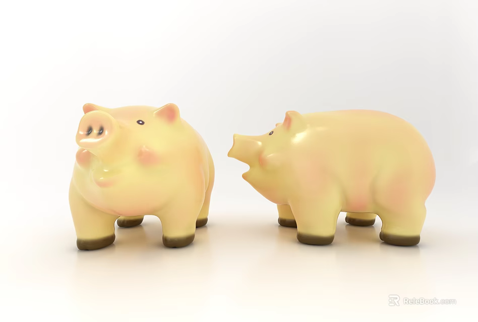 Two Cute Yellow Pig Figurines With Decorative Design For Home Decor 3d model 