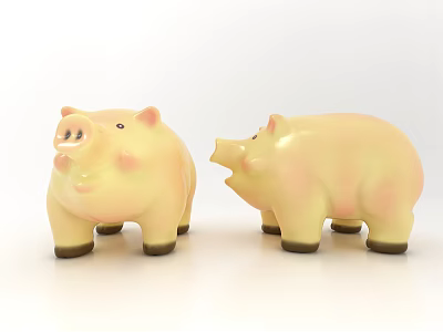 Two Cute Yellow Pig Figurines With Decorative Design For Home Decor 3d model
