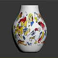 White Vase With Red Rim And Colorful Abstract Decorative Patterns