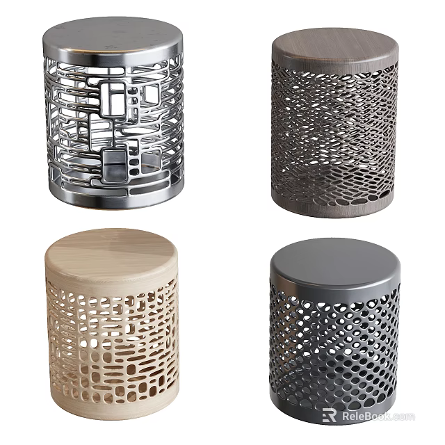 Perforated Design Stools in Modern Style with Metal and Wooden Materials and Various Colors 3d model 