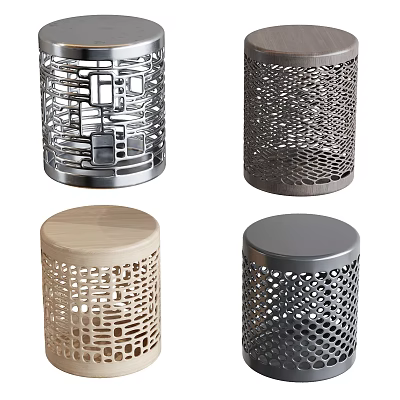 Perforated Design Stools in Modern Style with Metal and Wooden Materials and Various Colors 3d model