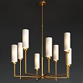 Modern Chandelier with White Cylindrical Shades and Golden Rods for Contemporary Interior Decor