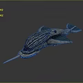 Blue Striped Aquatic Animal With Wing Like Fins And Long Spiked Head