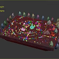 Purple Game Platform Scene With Surrounding Spikes Central Red Structure And Pink Gem