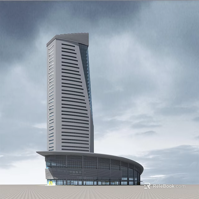 Modern Skyscraper Architecture With Tilted Top And Curved Base Structure 3d model