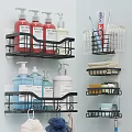 Practical Bathroom Accessories Wall Mounted Shelves With Soap Bottles Toothbrushes Towels And Soap Dishes