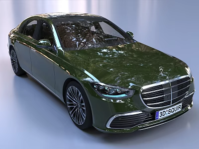 Mercedes Benz Green Luxury Sedan With Shiny Body Modern Grille And LED Headlights 3d model