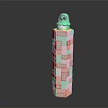 Small Green Creature Standing On Top Of Tall White Block Tower With Dark Background