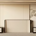 Modern Bed Background Wall With Chinese Painting And Nightstands