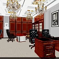 Bird's Eye View of HADEON Brand Interior Layout with Desks Chairs Display Cabinets and Sofa