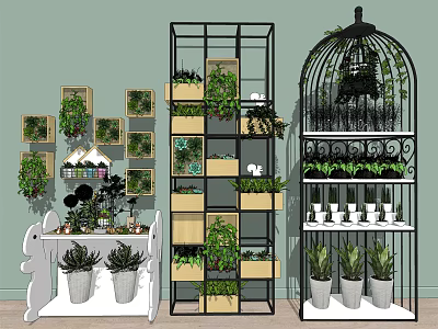 Modern Decorative Shelving Units With Metal Frames And Potted Plants 3d model