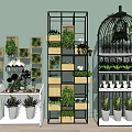 Modern Decorative Shelving Units With Metal Frames And Potted Plants 3d model