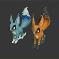 Cartoon Style Blue And Orange Fantasy Foxes With Pointed Ears And Bushy Tails